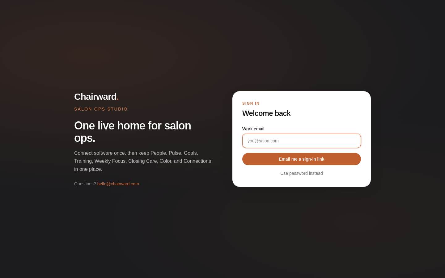 Chairward salon portal sign-in